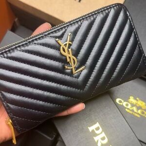 Yves Saint Laurent Black Chevron Wallet